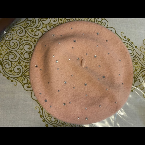 NWOT MyBasic Pink Wool Rhinestone Beret - Picture 3 of 4